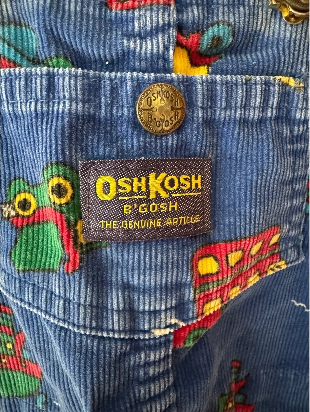 OshKosh 3T Vintage Made in USA Blue Corduroy Transportation Overalls